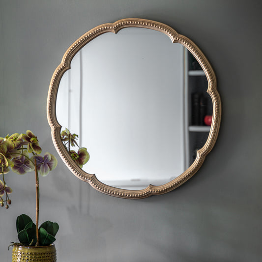 Gallery Direct Florentine Round Mirror Champagne displayed in a styled interior