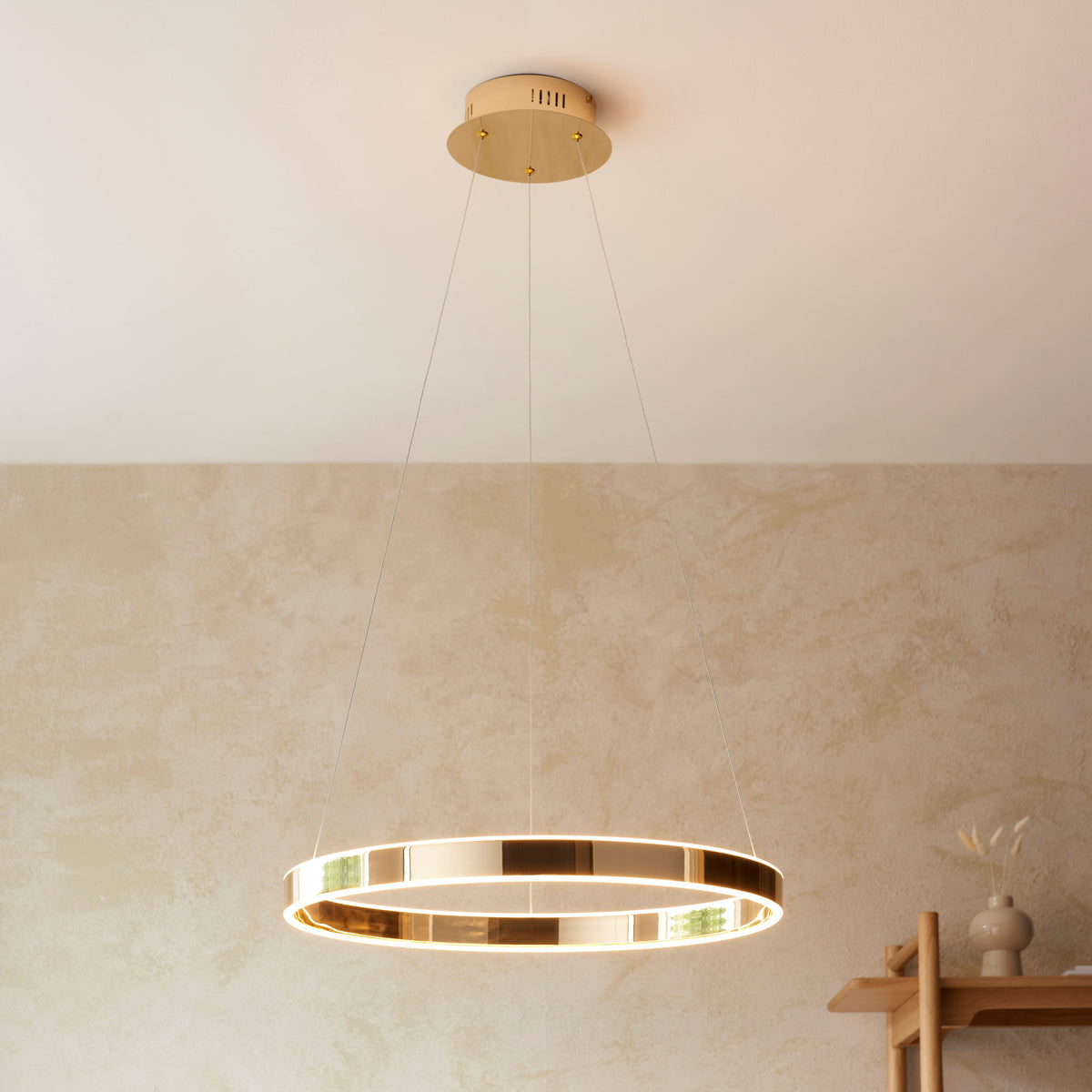Gallery Direct Gen 1 Pendant Light French Gold Finish, styled in a room setting