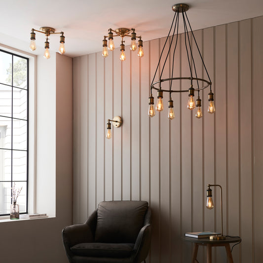 Gallery Direct Hal 5 Ceiling Light Antique Brass, styled in a room setting