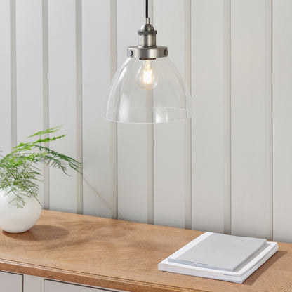 Gallery Direct Hansen 1 Pendant Light Brushed Silver, styled in a room setting