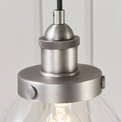 Gallery Direct Hansen 1 Pendant Light Brushed Silver, close-up of the finish and design