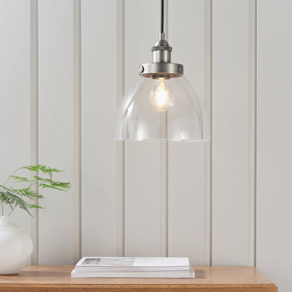 Gallery Direct Hansen 1 Pendant Light Brushed Silver, styled in a room setting