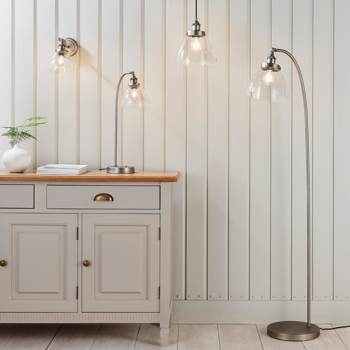 Gallery Direct Hansen 1 Pendant Light Brushed Silver, styled in a room setting