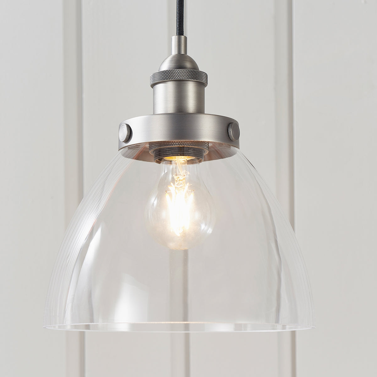 Gallery Direct Hansen 1 Pendant Light Brushed Silver, styled in a room setting