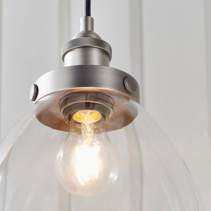 Gallery Direct Hansen 1 Pendant Light Brushed Silver, close-up of the finish and design