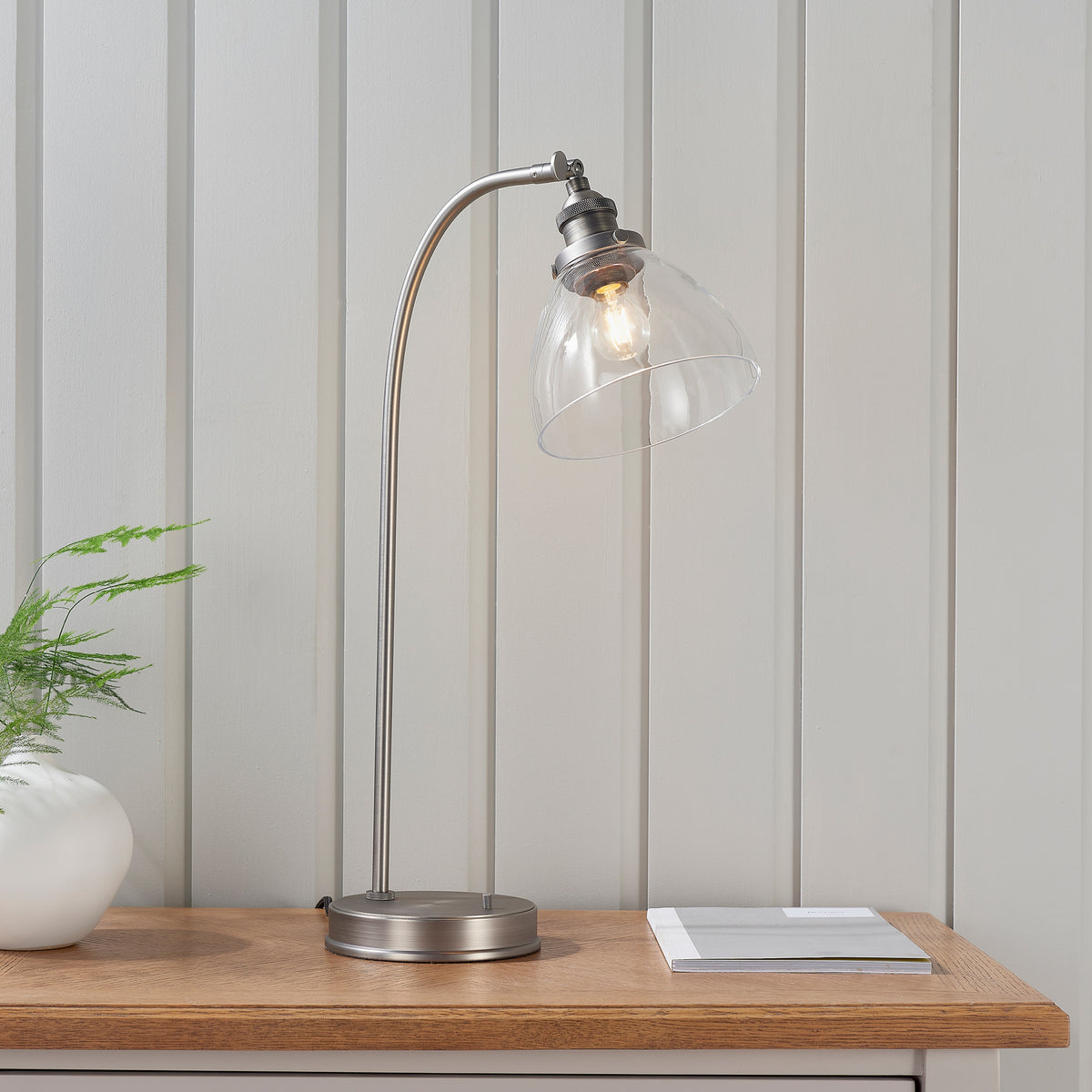 Gallery Direct Hansen 1 Table Light Brushed Silver, styled in a room setting