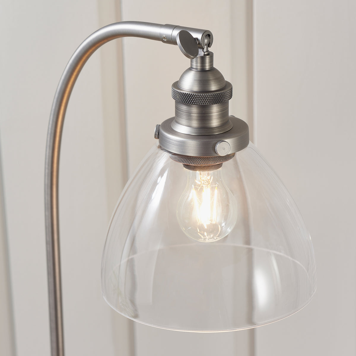 Gallery Direct Hansen 1 Table Light Brushed Silver, close-up of the finish and design