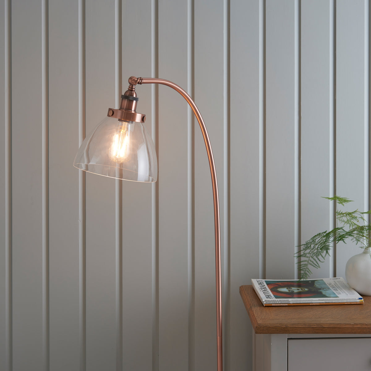 Gallery Direct Hansen Floor Lamp Aged Copper, styled in a room setting