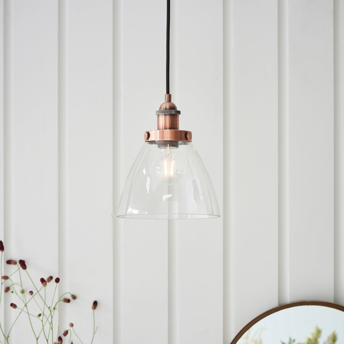 Gallery Direct Hansen Pendant Light Aged Copper, styled in a room setting