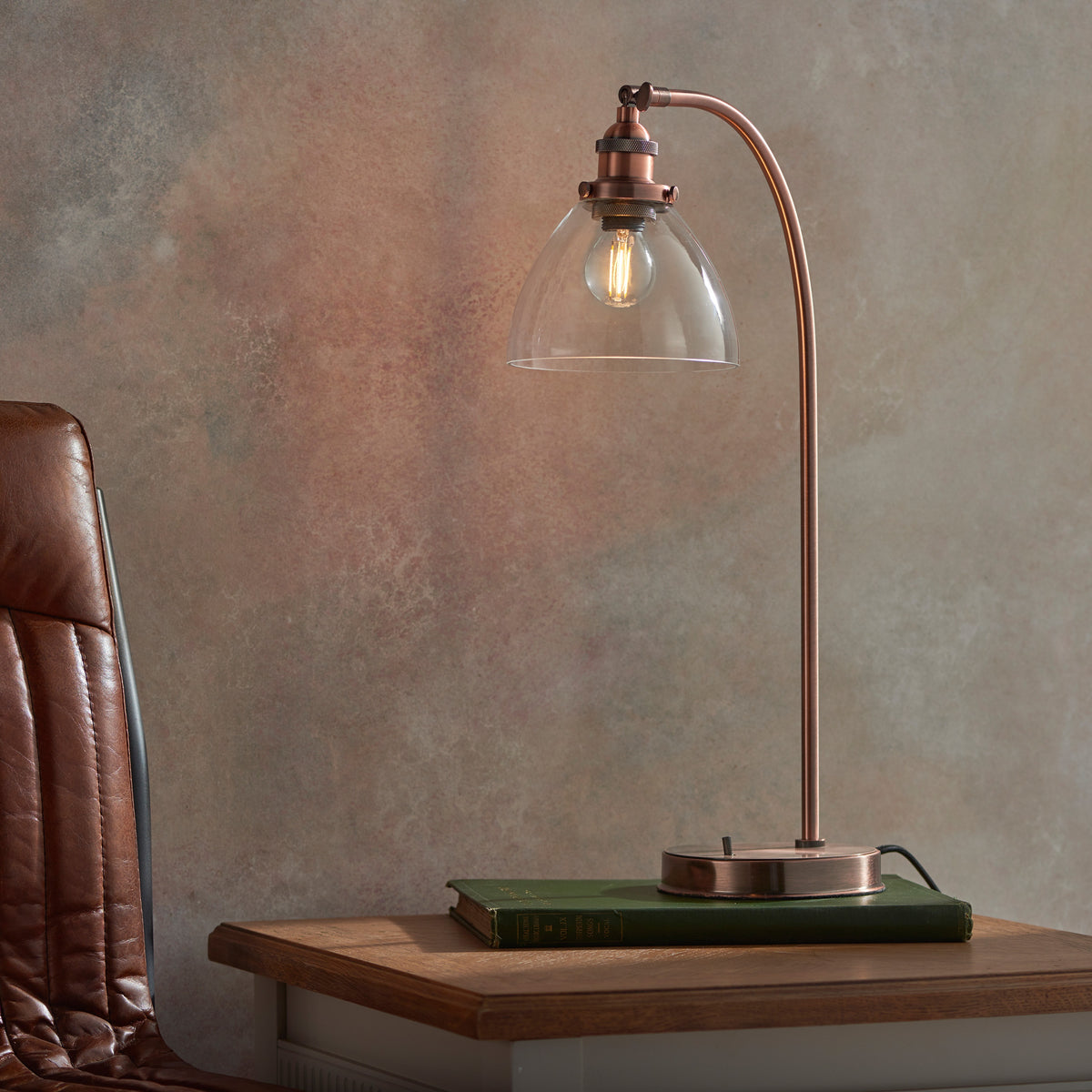 Gallery Direct Hansen Table Lamp Aged Copper, styled in a room setting