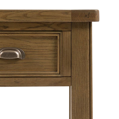 Gallery Direct Hardwick 1 Drawer Console Table made from solid oak woods and veneers with a warm natural finish and complemented by metal handles