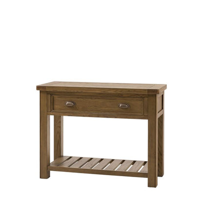 Gallery Direct Hardwick Console Table features 1 Full Length Drawer with 2 metal handles, and a lower slatted shelf