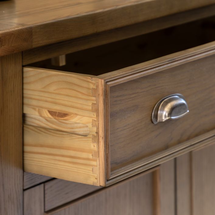 Gallery Direct Hardwick 2 Door 1 Drawer Sideboard, made using solid oak wood and veneers with metal handles