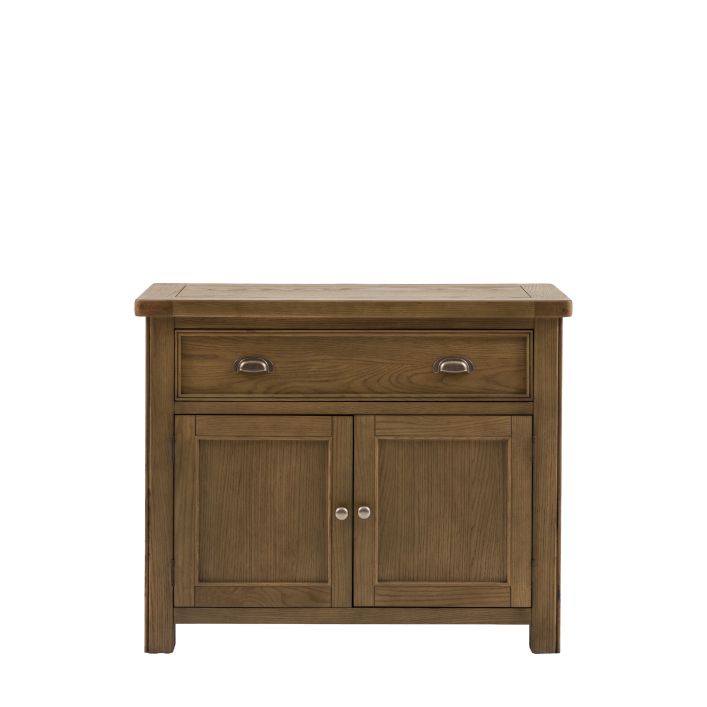 Gallery Direct Hardwick 2 Door 1 Drawer Sideboard crafted from solid oak wood and veneers with a warm natural finish, complemented by chic metal hardware