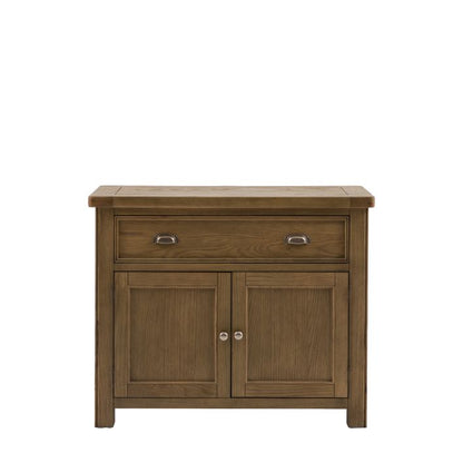 Gallery Direct Hardwick 2 Door 1 Drawer Sideboard crafted from solid oak wood and veneers with a warm natural finish, complemented by chic metal hardware