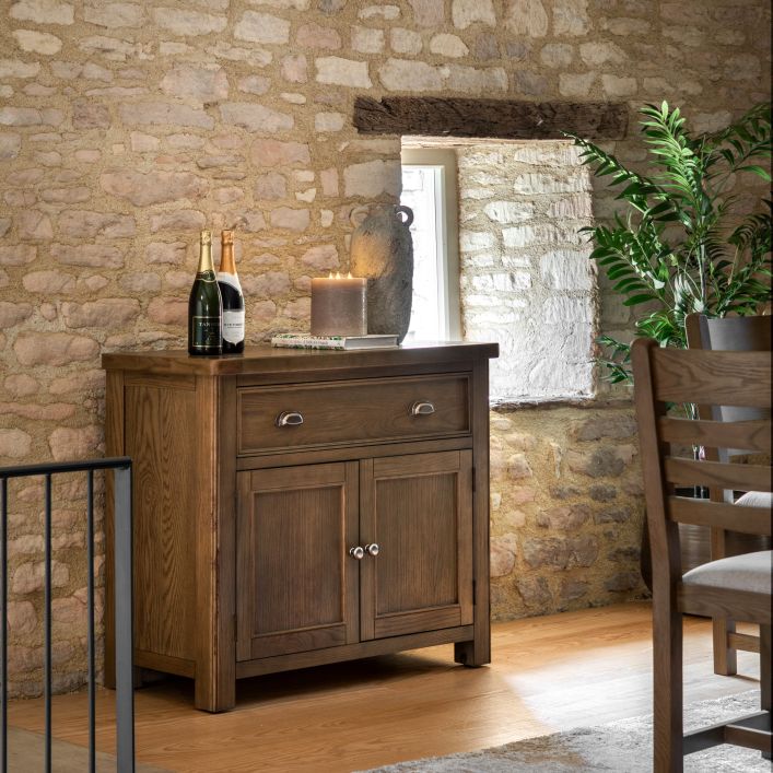 Gallery Direct Hardwick Sideboard features a 2 Door Cupboard and 1 Top Drawer complemented by traditional metal handles