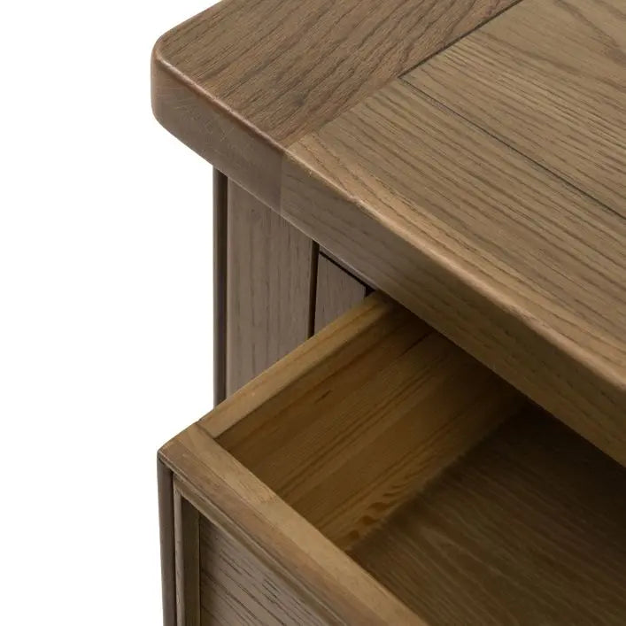 Gallery Direct Hardwick 2 Drawer Coffee Table constructed from solid wood and veneers with a warm, grain rich wood aesthetic