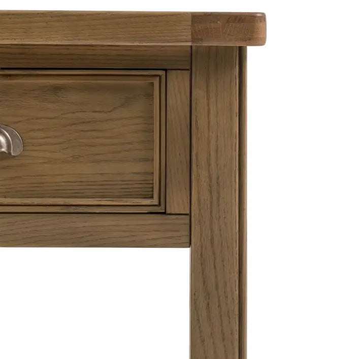 Gallery Direct Hardwick 2 Drawer Coffee Table with chic metal pull handles and a warm, natural wood finish