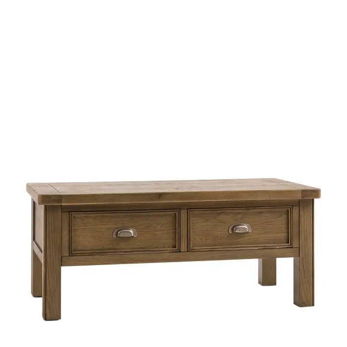 Gallery Direct Hardwick Rectangular Coffee Table features 2 drawers with chic metal handles 