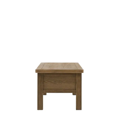 Gallery Direct Hardwick 2 Drawer Coffee Table is constructed from solid wood and veneers in a warm, natural wood finish