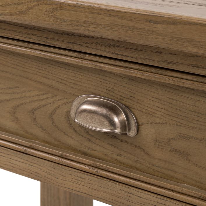 Gallery Direct Hardwick 2 Drawer Console Table crafted from solid oak and veneers with metal handles