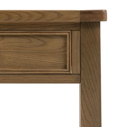 Gallery Direct Hardwick 2 Drawer Console Table is constructed using solid oak wood and veneers with a warm natural wood finish