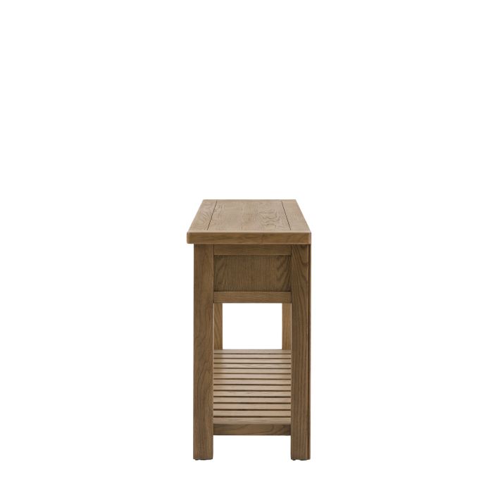 Gallery Direct Hardwick 2 Drawer Console Table with slatted lower shelf in a natural warm wood finish