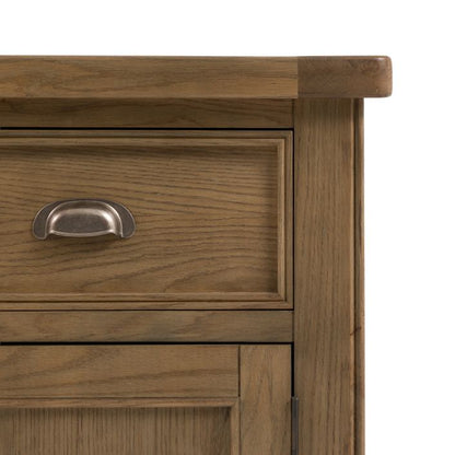 Gallery Direct Hardwick 3 Door 3 Drawer Sideboard crafted from solid oak wood and veneers with chic metal pull handles