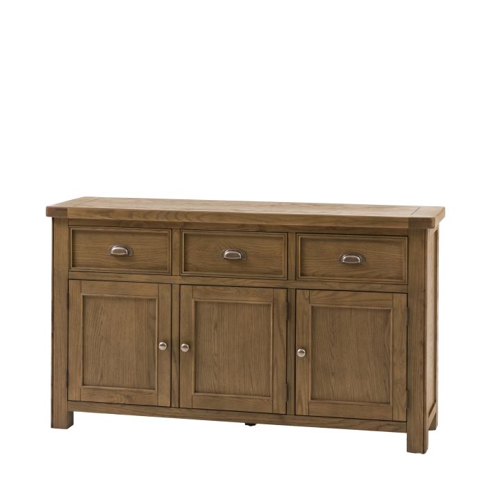 Gallery Direct Hardwick Sideboard features 3 top drawers and 3 cupboards with internal shelving and chic metal handles