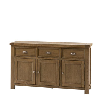 Gallery Direct Hardwick Sideboard features 3 top drawers and 3 cupboards with internal shelving and chic metal handles