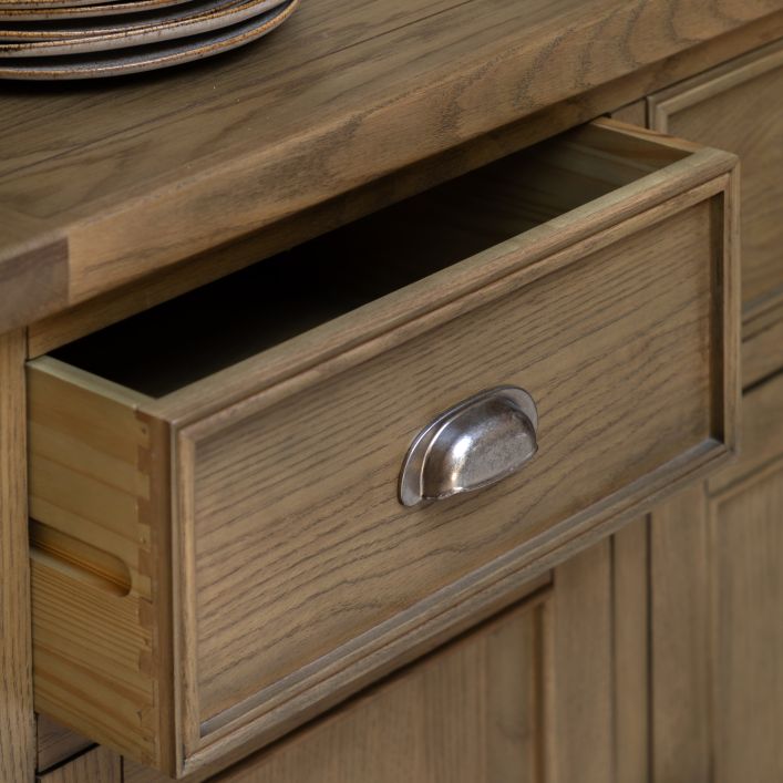 Gallery Direct Hardwick Sideboard features 3 Cupboard doors and 3 Drawers with chic metal handles
