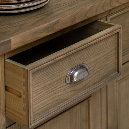 Gallery Direct Hardwick Sideboard features 3 Cupboard doors and 3 Drawers with chic metal handles