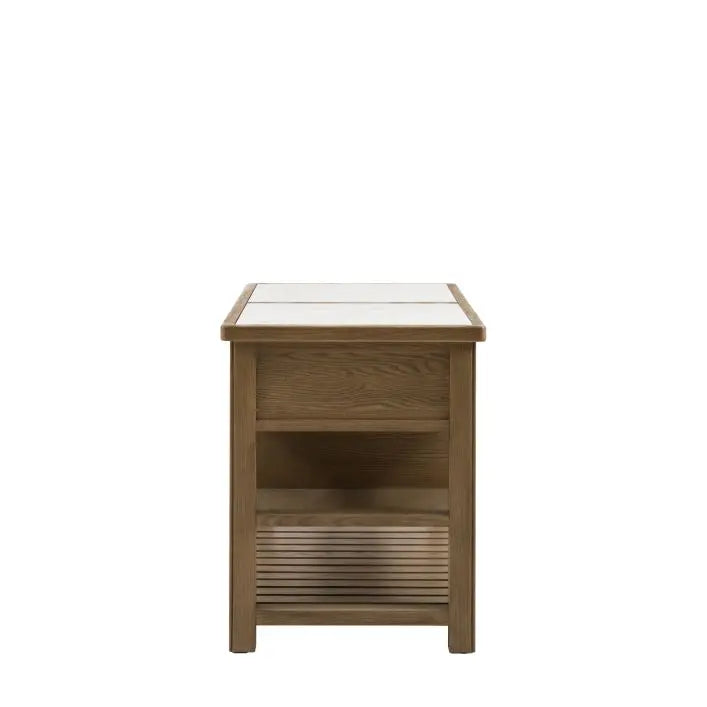 Gallery Direct Hardwick Kitchen Island with marble worktop and a solid oak and veneer wood base