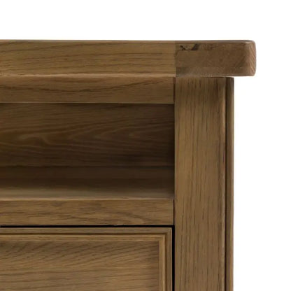 Gallery Direct Hardwick Media Unit is crafted from solid oak woods and veneers with 2 drawers and a media shelf