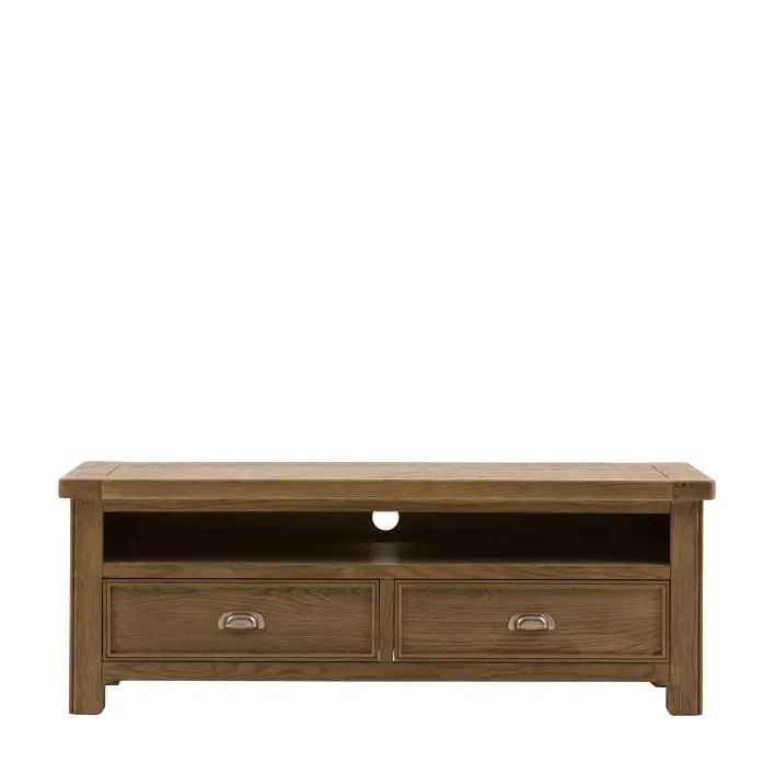 Gallery Direct Hardwick Media cabinet has been constructed using sturdy oak solids and veneers with 2 drawers and a media shelf with cable access point