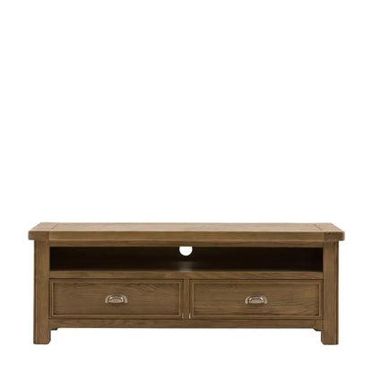 Gallery Direct Hardwick Media cabinet has been constructed using sturdy oak solids and veneers with 2 drawers and a media shelf with cable access point