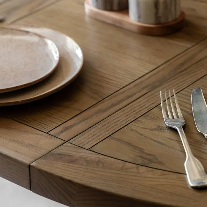 Gallery Direct Hardwick Extending Dining Table with natural warm oak wood finish, can seat up to 6 people when extended