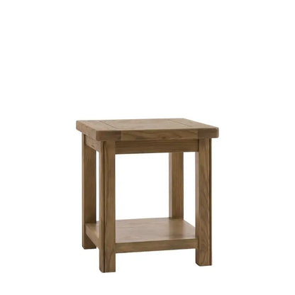 Gallery Direct Hardwick Side Table crafted from oak woods and veneers with square table top and a lower shelf