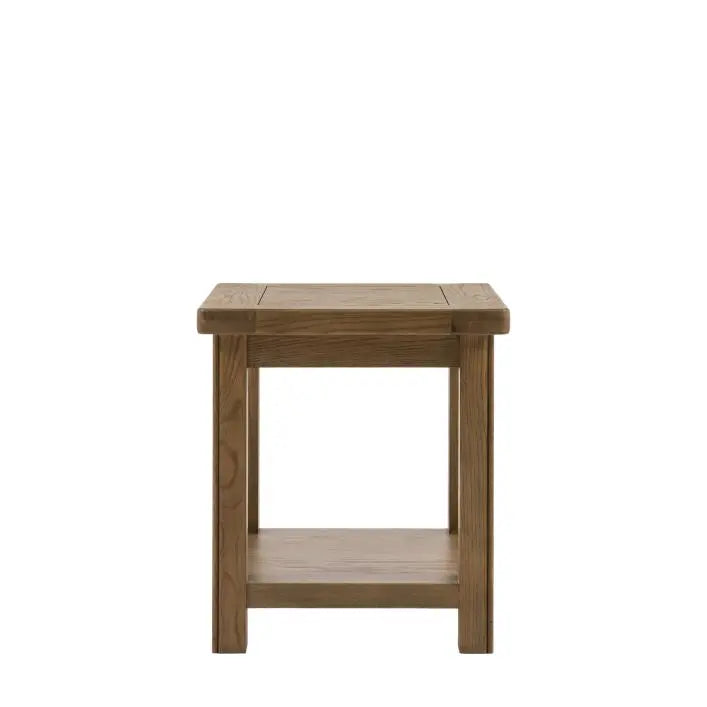 Gallery Direct Hardwick Side Table features a square table top and lower shelf, crafted from oak solid woods and veneers 