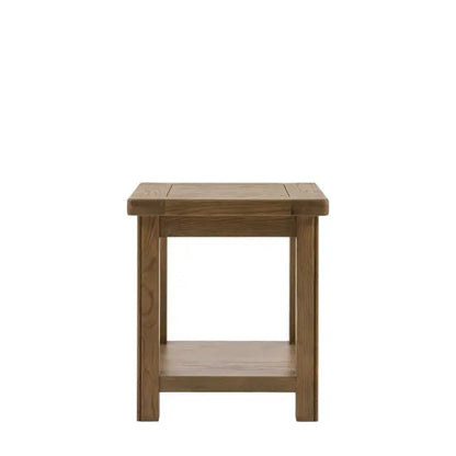 Gallery Direct Hardwick Side Table features a square table top and lower shelf, crafted from oak solid woods and veneers 