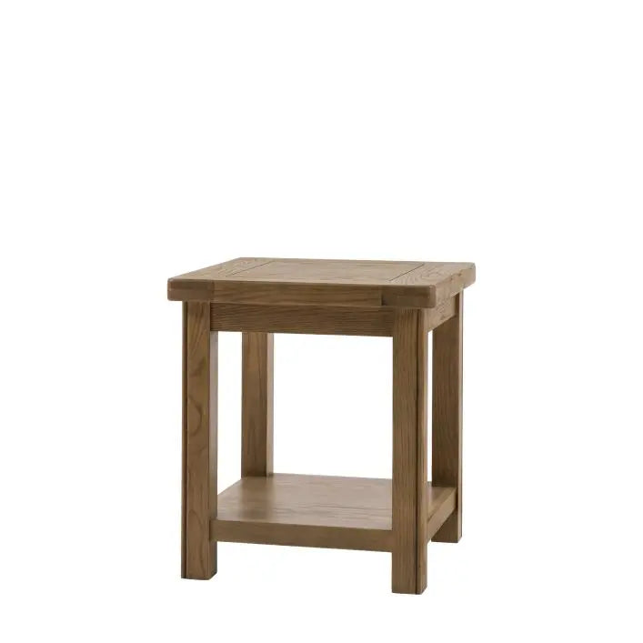 Gallery Direct Hardwick Side Table feature a square table top and a lower shelf crafted from natural oak woods and veneers