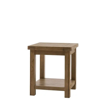 Gallery Direct Hardwick Side Table feature a square table top and a lower shelf crafted from natural oak woods and veneers