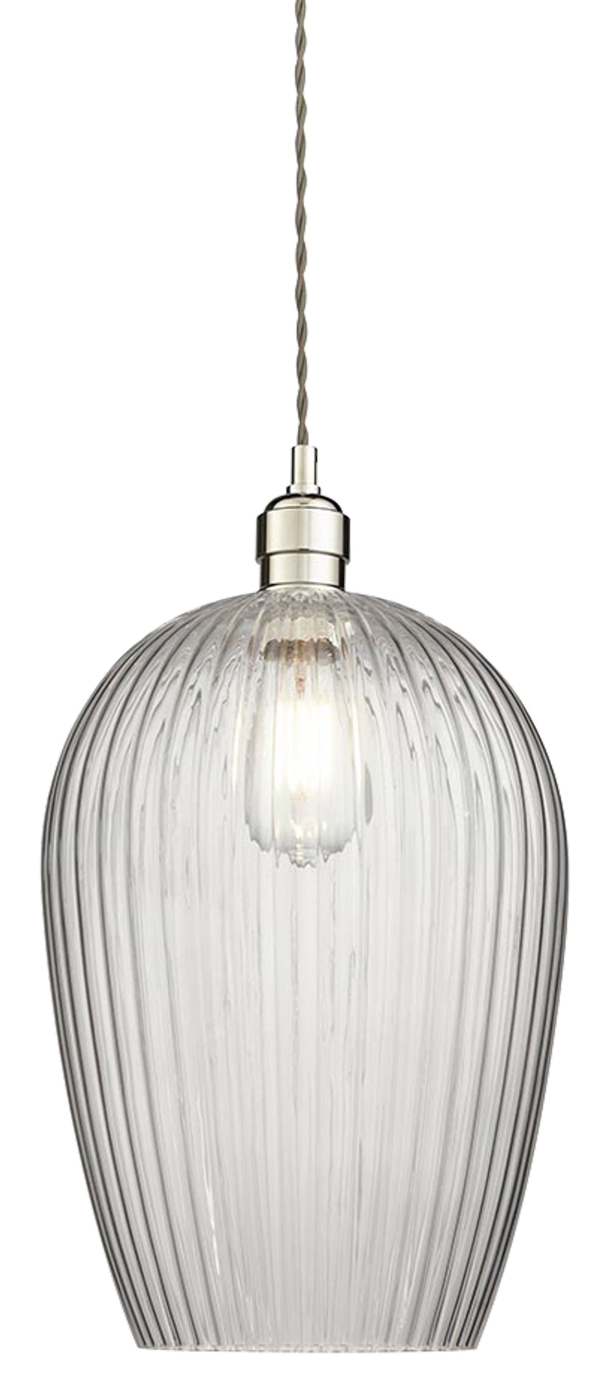 Gallery Direct Hartwell 1 Ribbed Large Pend Light Bright Nickel, complete product view on a white background