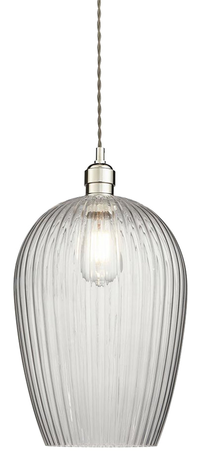 Gallery Direct Hartwell 1 Ribbed Large Pend Light Bright Nickel, complete product view on a white background