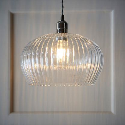 Gallery Direct Hartwell 1 Ribbed Pendant Light Bright Nickel, styled in a room setting