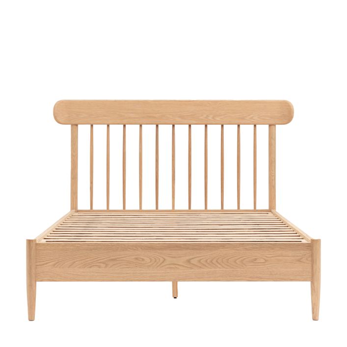 Gallery Direct Hatfield 5ft King Size Bed crafted from solid oak with spindle headboard and wooden slats