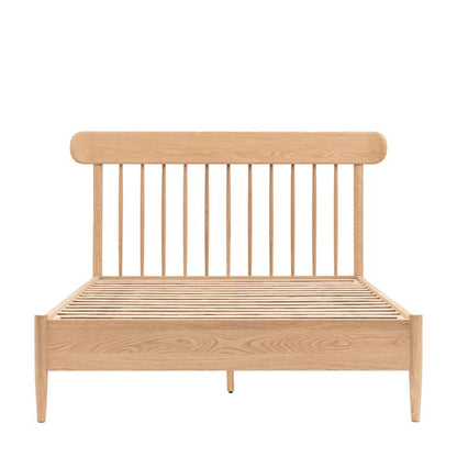 Gallery Direct Hatfield 5ft King Size Bed crafted from solid oak with spindle headboard and wooden slats