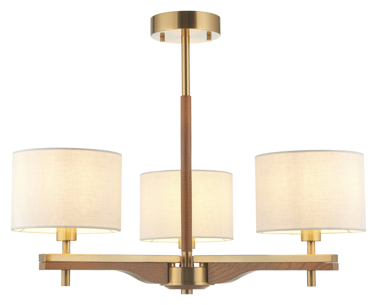 Gallery Direct Heathcliff 3 Ceiling Light Brushed Aged Brass, complete product view on a white background