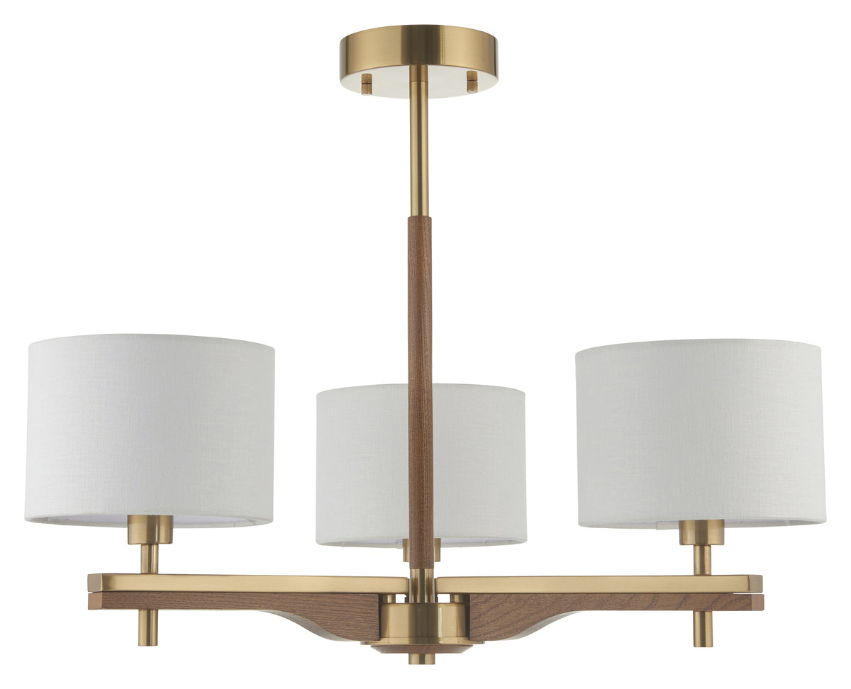 Gallery Direct Heathcliff 3 Ceiling Light Brushed Aged Brass, complete product view on a white background
