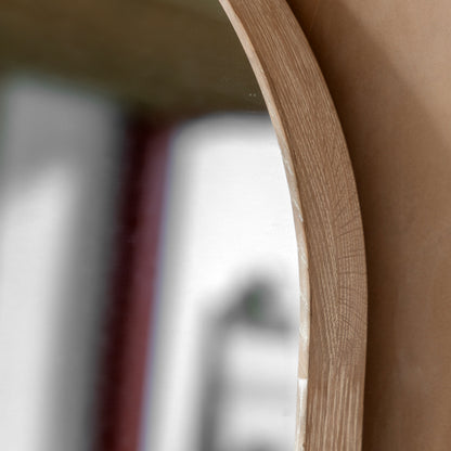 Gallery Direct Helsinki Arch Leaner Mirror Limed Oak, close-up of the mirror and frame details